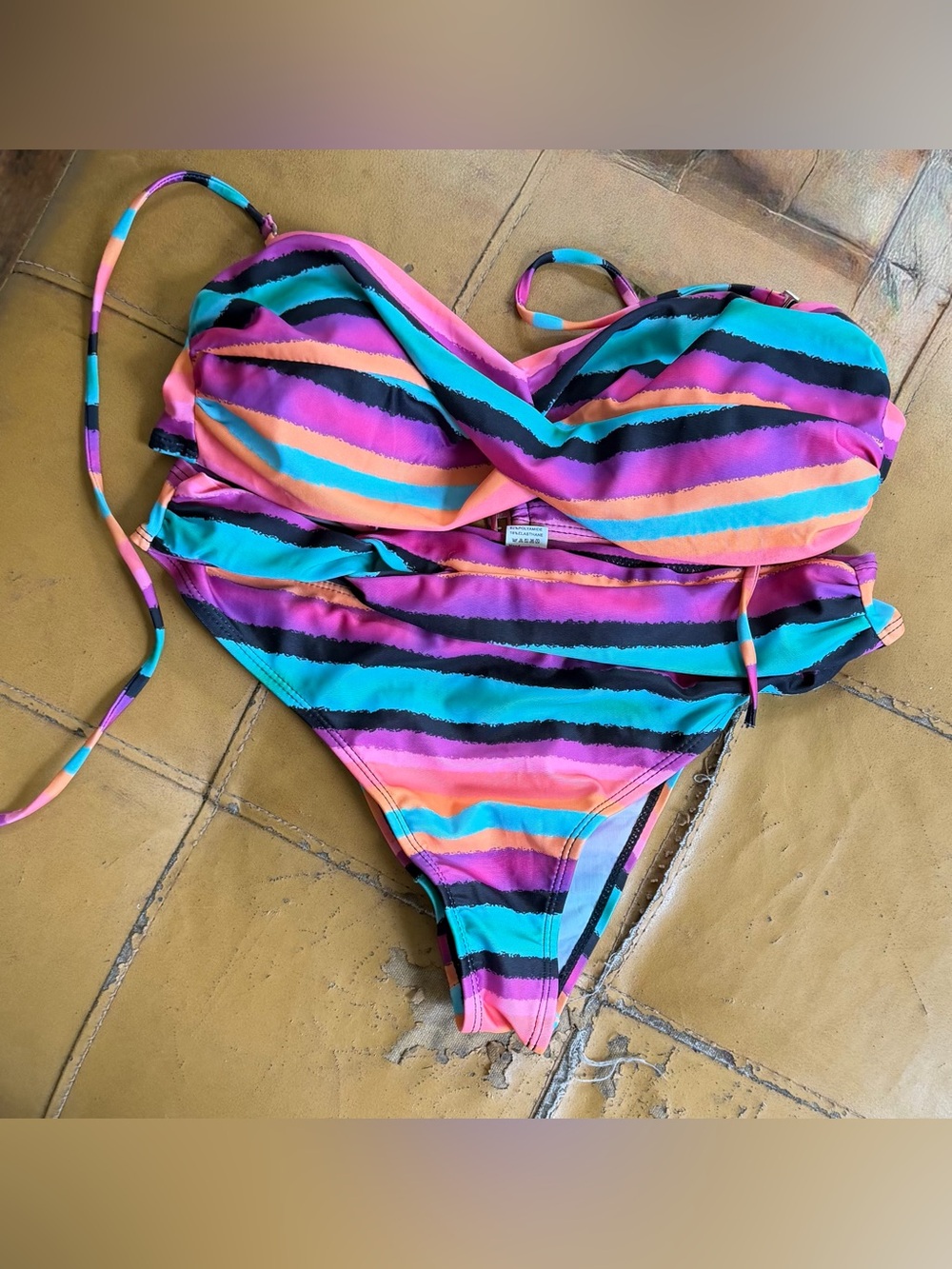 Colorblock Stripe Bikini Set in Turquoise, Pink & Orange